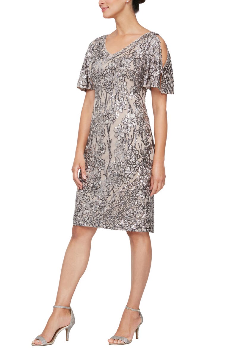 Alex Evenings Slit Sleeve Sequin Cocktail Sheath Dress, Main, color, 