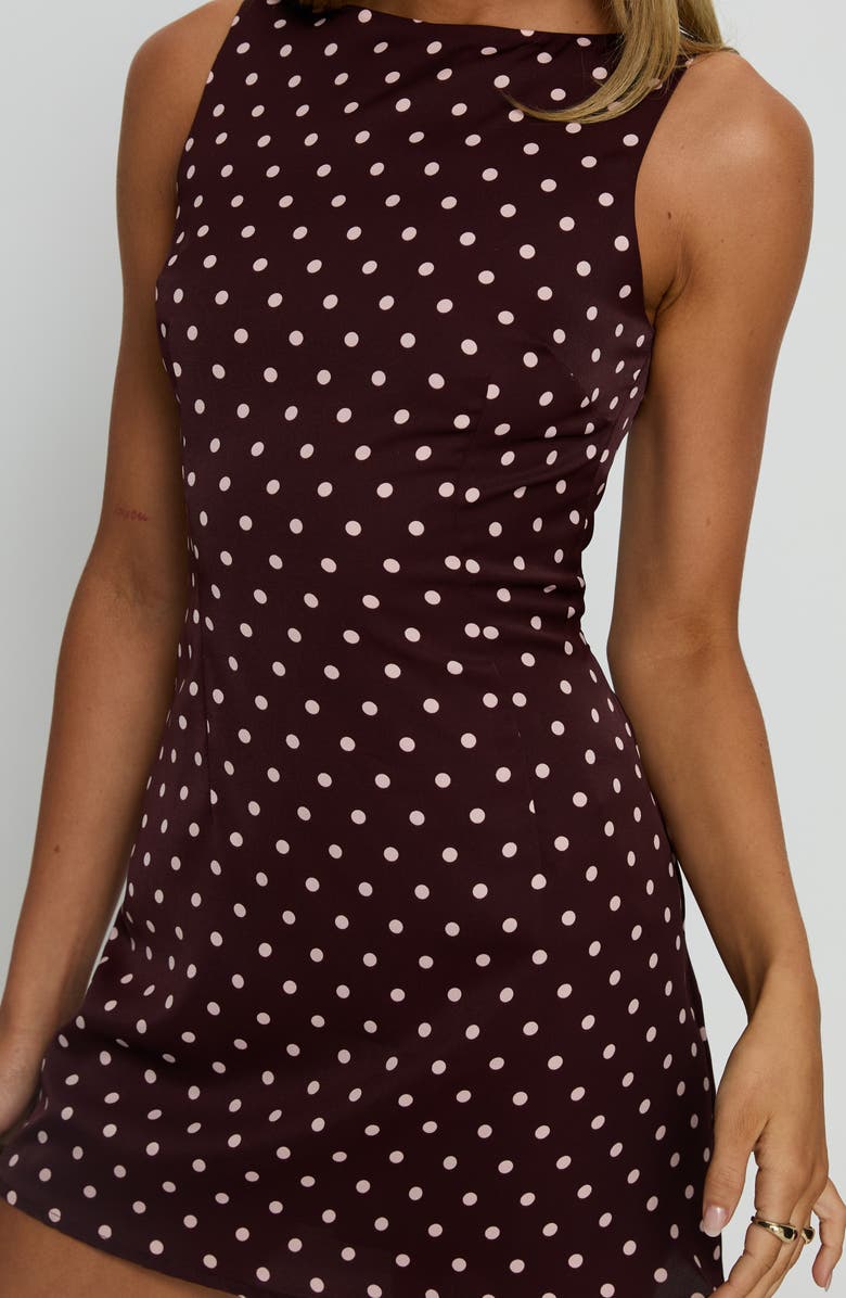 Princess Polly Kherin Polka Dot Skirted Romper, Alternate, color, Wine Polka