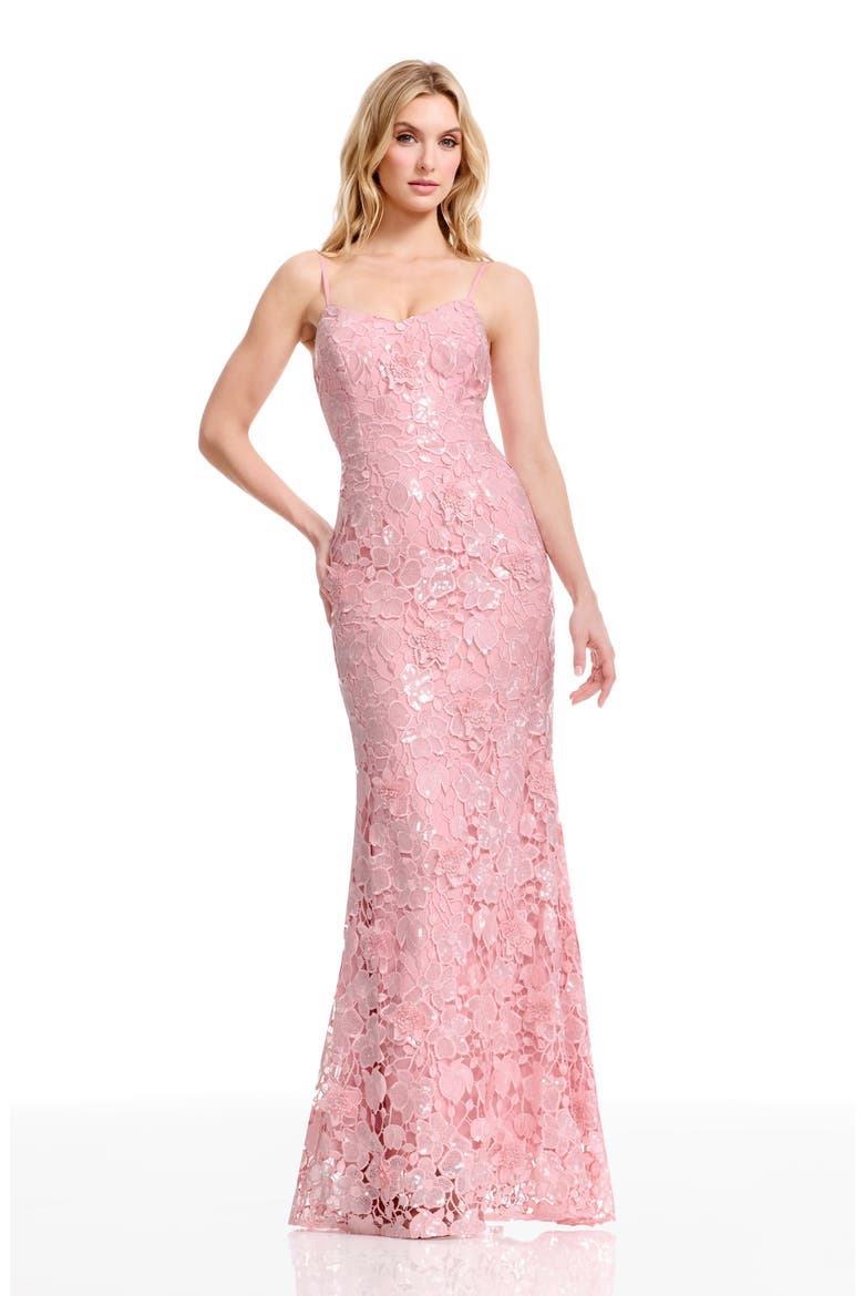Giovanna Sequin Floral Lace Mermaid Gown, Alternate, color, BLUSH