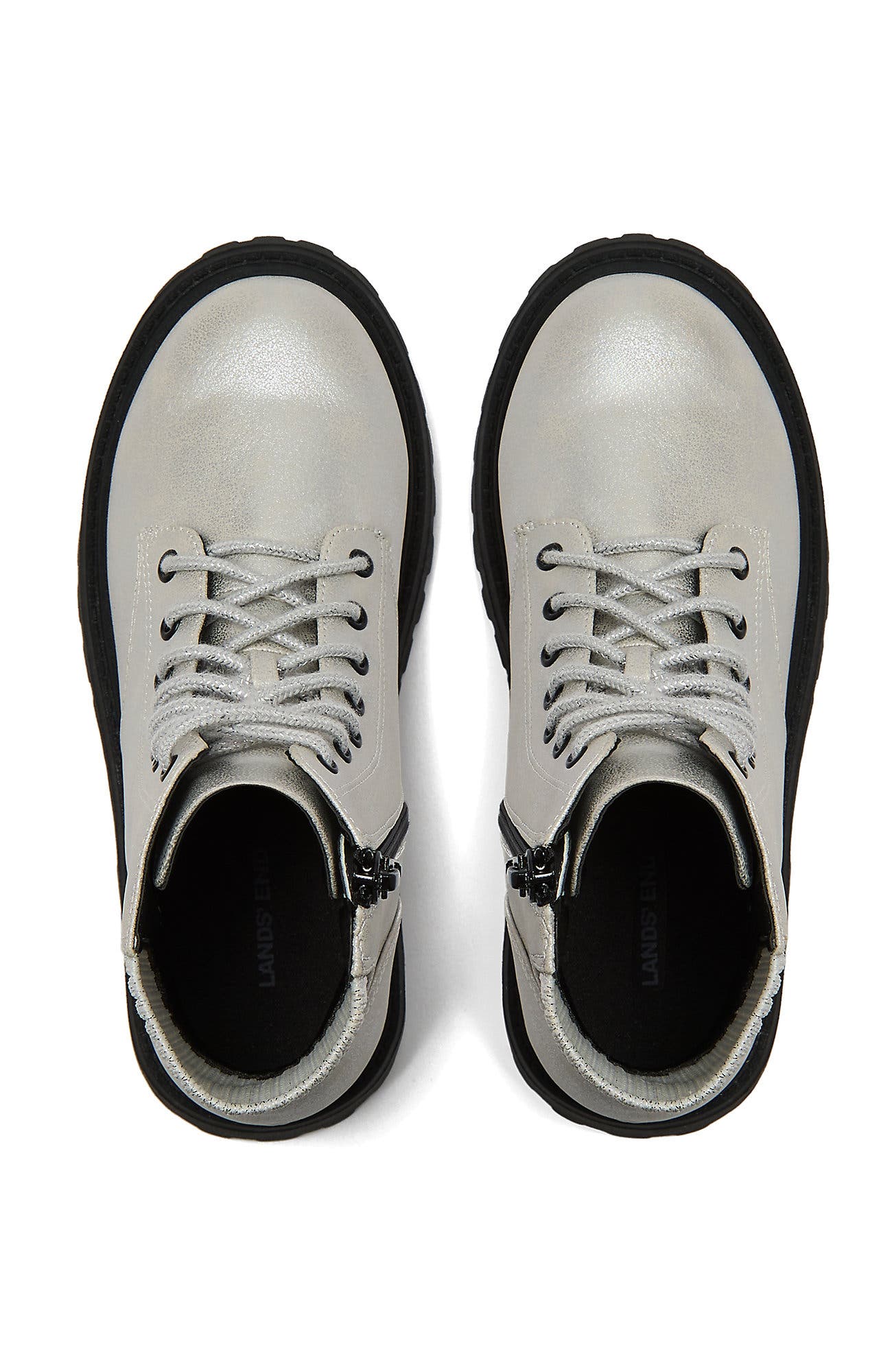 Lands' End Girls Zip Up Lugged Boots, Alternate, color, Silver