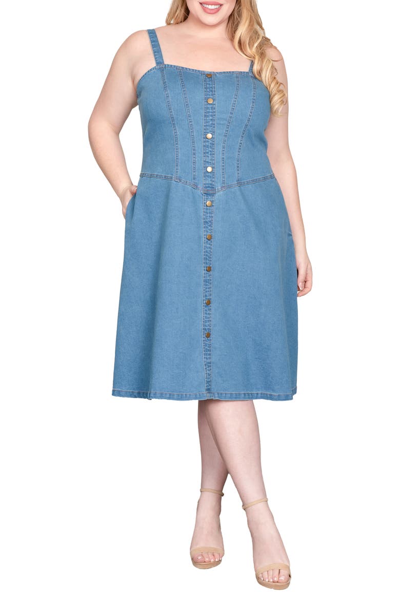 Cotton Blend Denim Dress, Main, color, BLUE BLAST