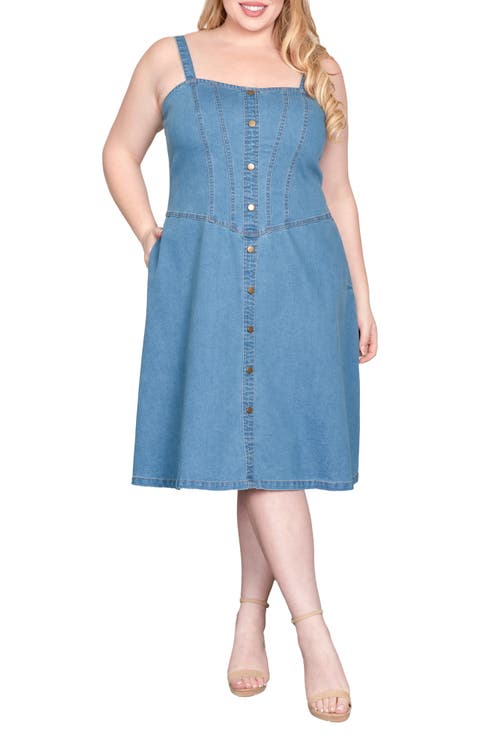 Cotton Blend Denim Dress (Plus)