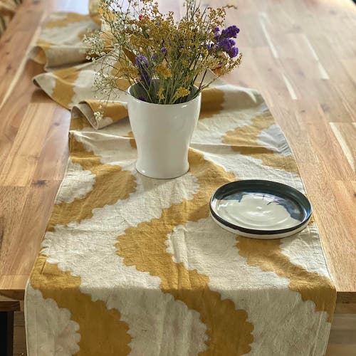 Ichcha Hand-printed Table Runner In Gold