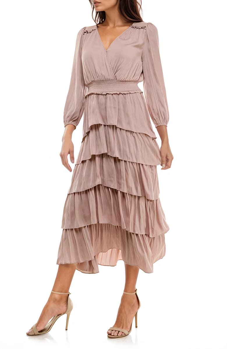 Socialite Ruffle Tiered Midi Dress, Alternate, color, Silver Pink