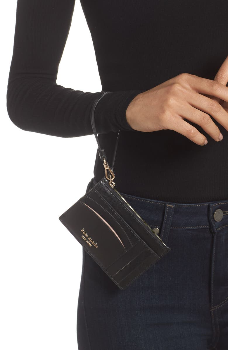 Kate Spade New York spencer leather wristlet card case, Alternate, color, 