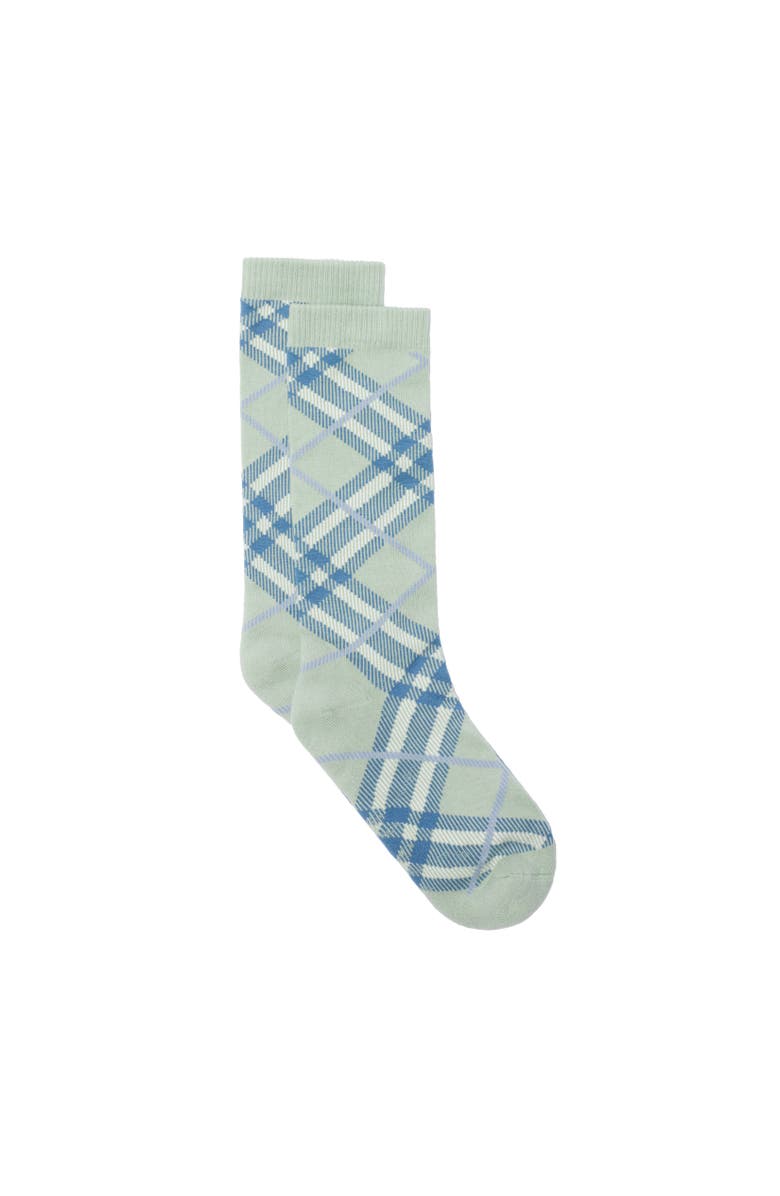 Burberry Check Cotton Blend Socks, Alternate, color, Seafoam Green