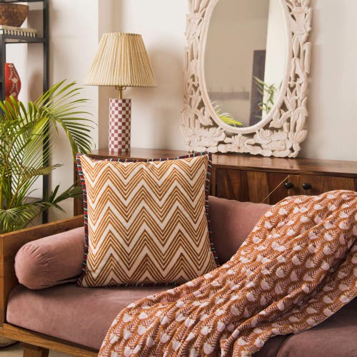Mela Artisans Zigzag Square Pillow Cover In Yellow