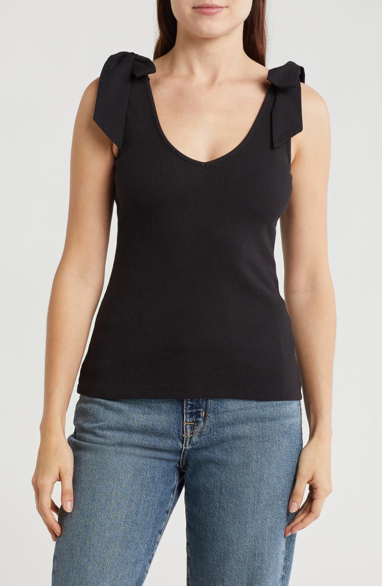 Vigoss Bow Tie Shoulder Tank Top, Main, color, Black