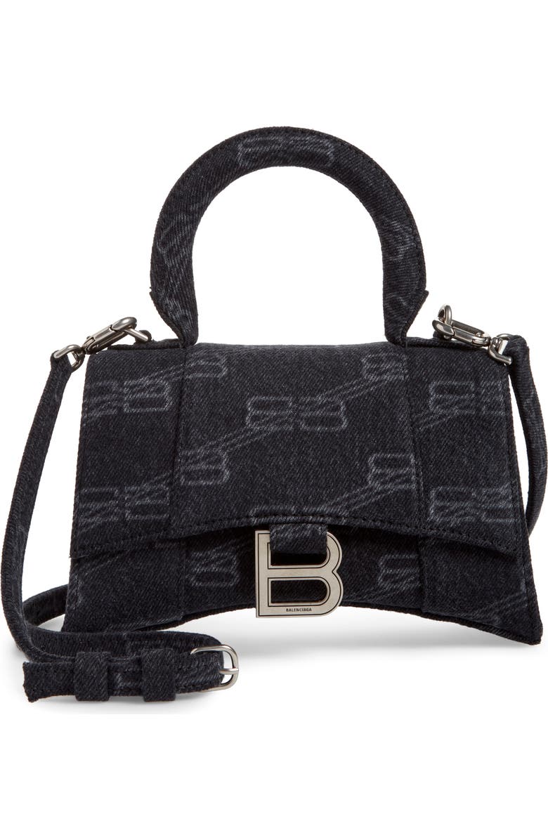 Balenciaga Extra Small Denim Logo Hourglass Top Handle Bag, Main, color,