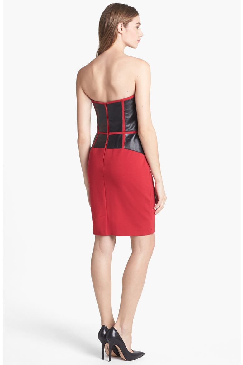 Aidan Mattox Leather Paneled Sheath Dress, Alternate, color, RUBY