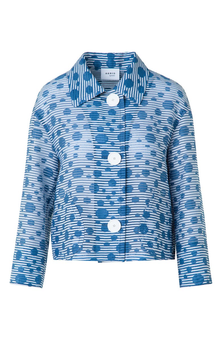 Akris punto Stripe Dot Organza Crop Jacket, Alternate, color, Cream-Medium Blue