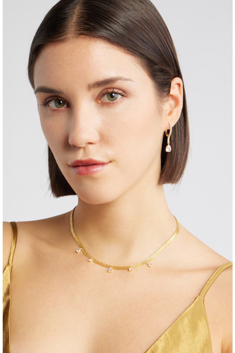 Cubic Zirconia Charm Mesh Collar Necklace, Alternate, color, CLEAR- GOLD