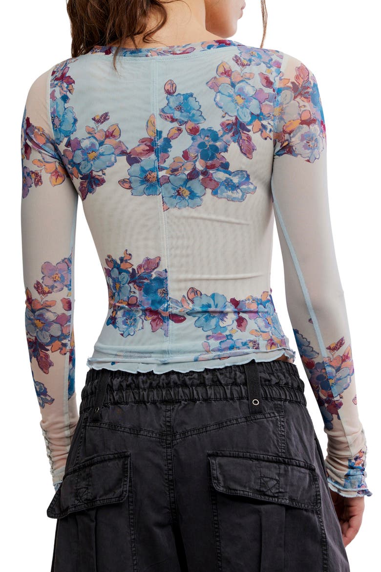 Lilly Print Long Sleeve Mesh Top, Alternate, color, FROST COMBO