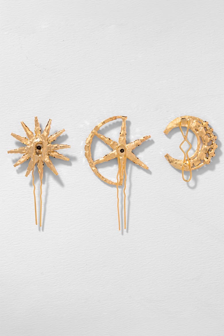 Set of 3 Celestia Crystal Hair Pins -  Gold, Alternate, color, Gold