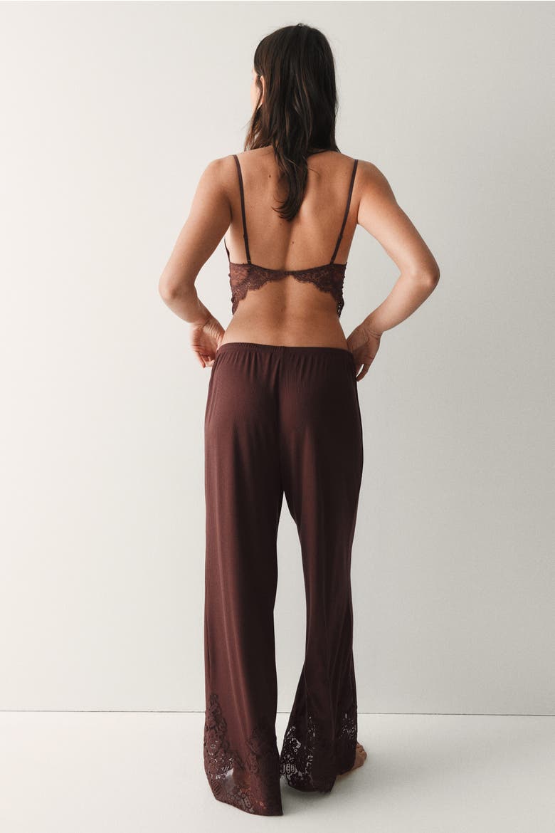 Lace-trimmed Pajama Pants, Alternate, color, Rust brown