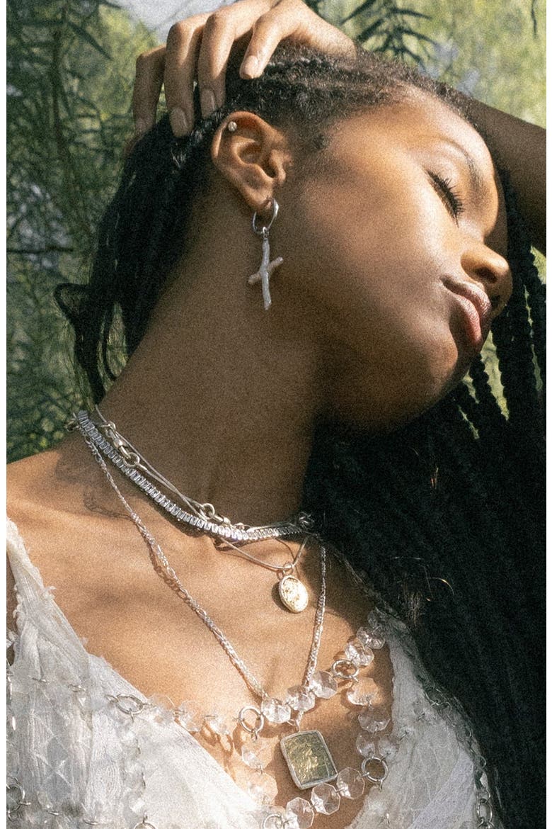 Esther Freshwater Pearl Cross Earrings, Alternate, color, SILVER