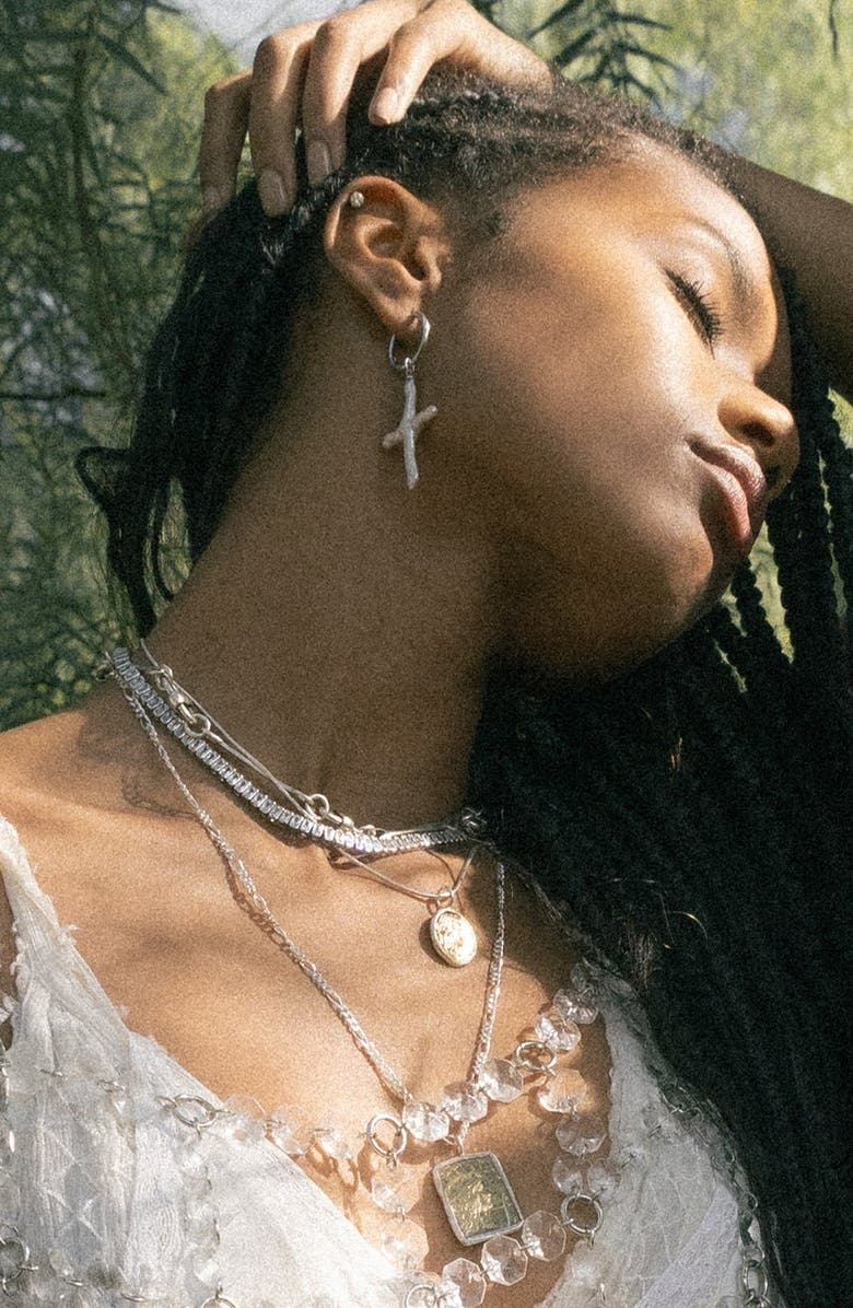 Child of Wild Esther Freshwater Pearl Cross Earrings, Alternate, color, Silver