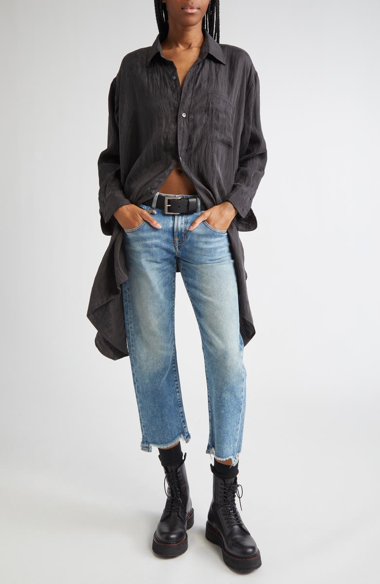 R13 Draped Front Button-Up Shirt, Alternate, color, Black