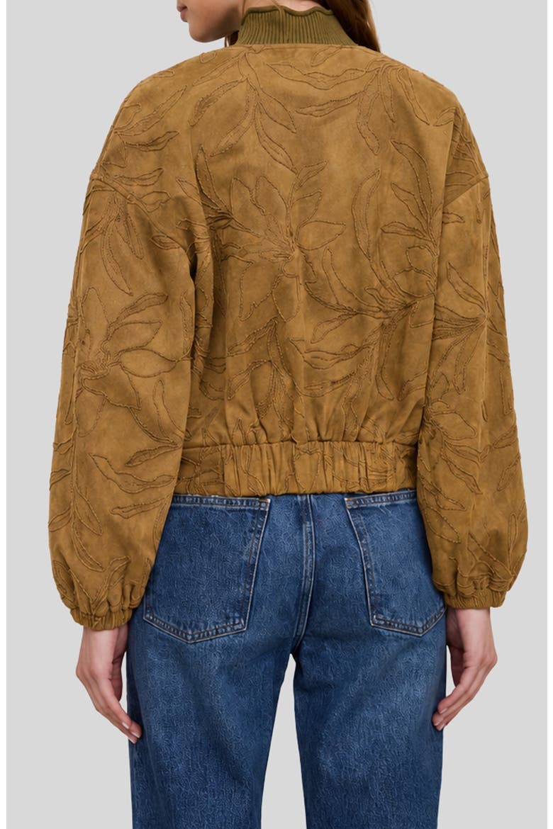 Floral Embroidered Faux Leather Bomber Jacket, Alternate, color, BROWN
