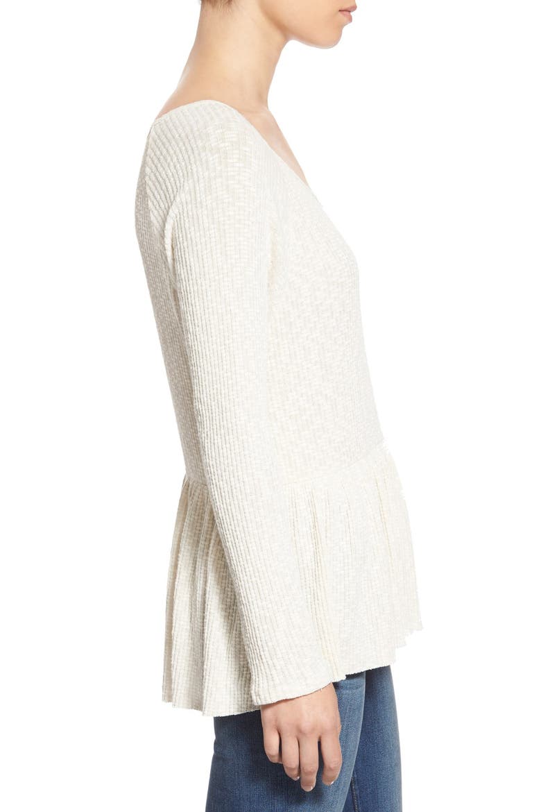 Stripe Thermal Peplum Top, Alternate, color, IVORY HEATHER
