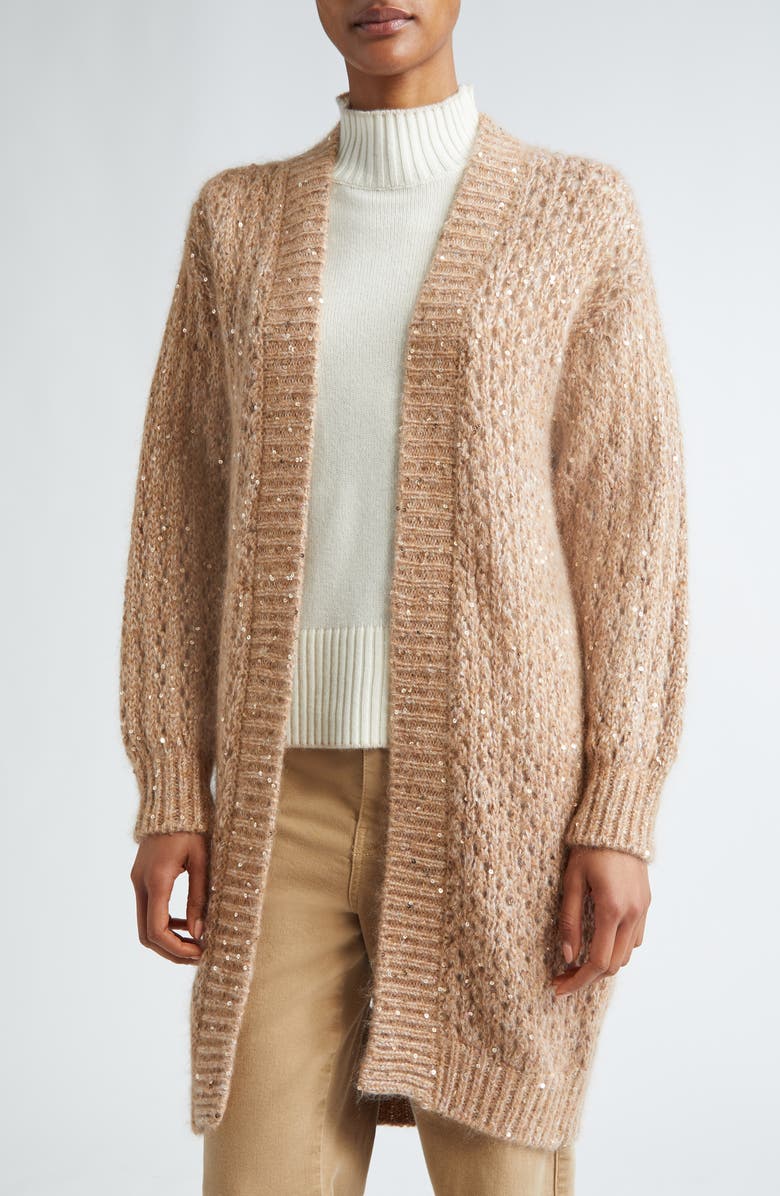 Eleventy Sequin Open Front Longline Cardigan, Alternate, color, 