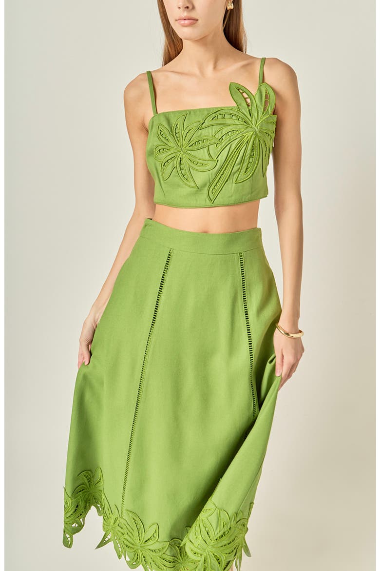 Palm Tree Embroidered Midi Skirt, Alternate, color, GREEN