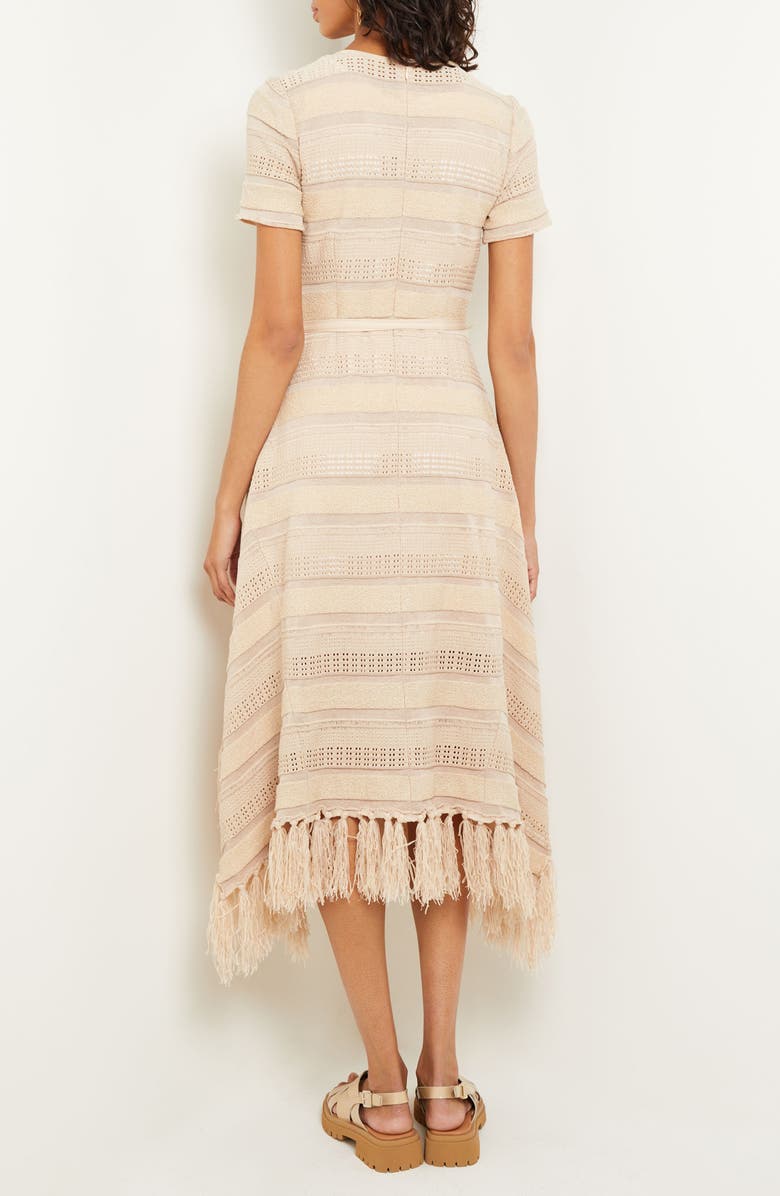 Misook Pointelle Stripe Tassel Detail Midi Dress, Alternate, color, 