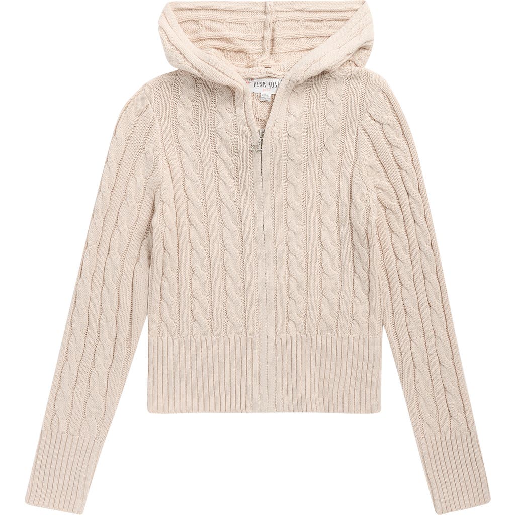 Pink Rose Kids' Cable Stitch Zip Hoodie In Neutral
