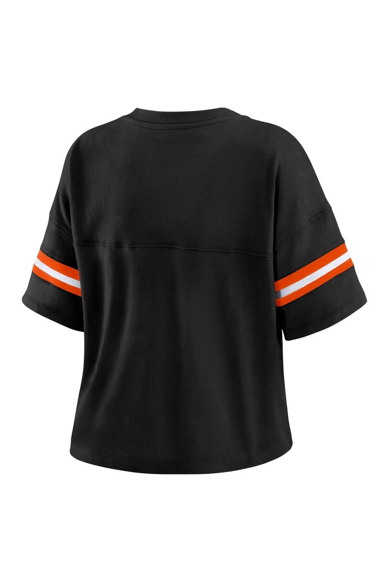 Women's WEAR by Erin Andrews Black Cincinnati Bengals Plus Size Color Block Boxy V-Neck T-Shirt, Alternate, color, Black
