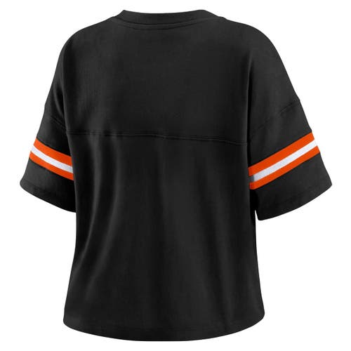 Wear By Erin Andrews Black Cincinnati Bengals Plus Size Color Block Boxy V-neck T-shirt In Black