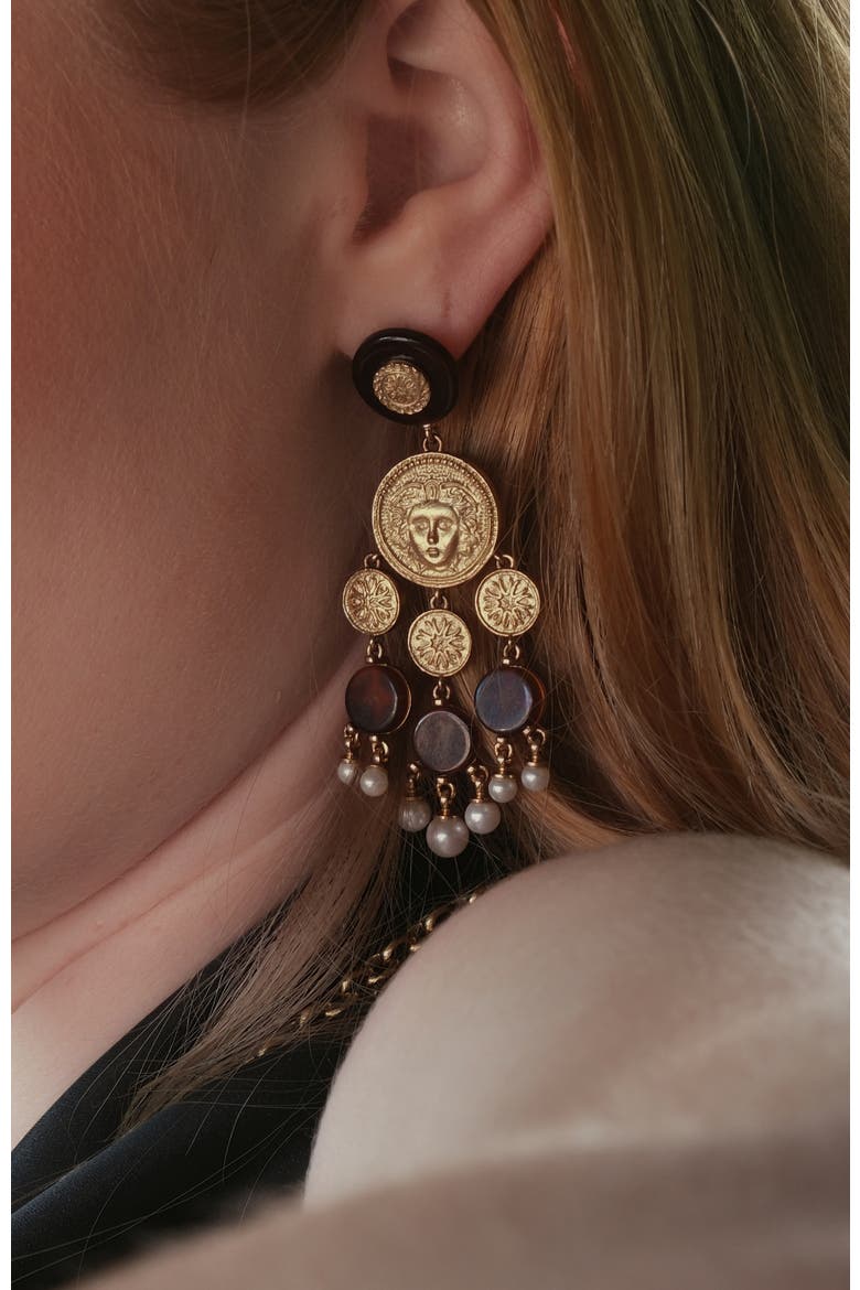 Retro Coin Tassel Earrings, Alternate, color, Gold & Red
