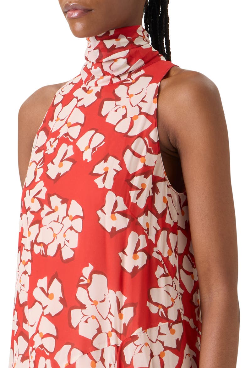 Papercut Floral Mock Neck High-Low Georgette Dress, Alternate, color, RED-CREAM