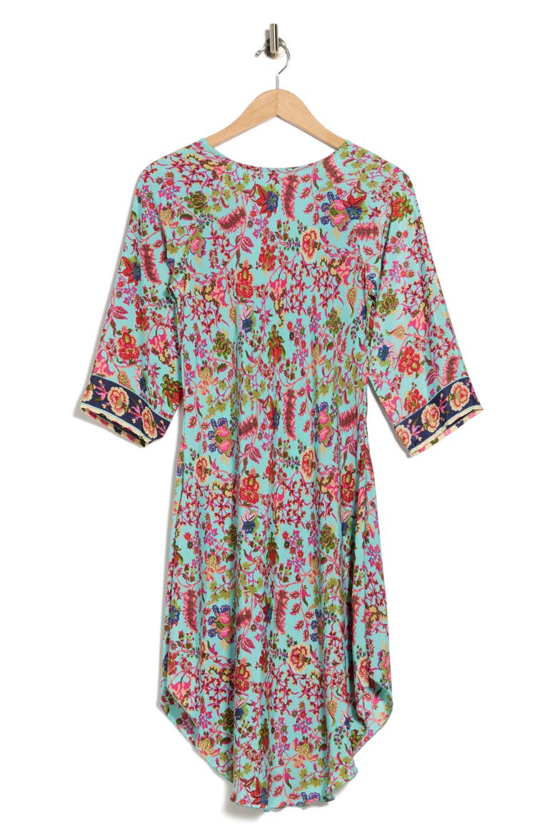 U-Hem Print Dress, Alternate, color, AQUA BLUE/ PINK