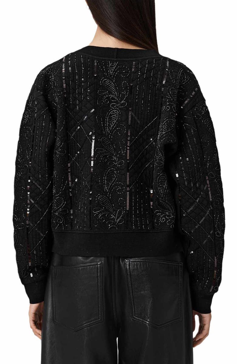 AllSaints Ava Clara Sequin Detail Cotton Blend Quilted Jacket, Alternate, color, Black