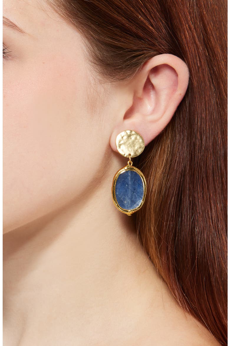 Kyanite Clip-On Drop Earrings, Alternate, color, GOLD