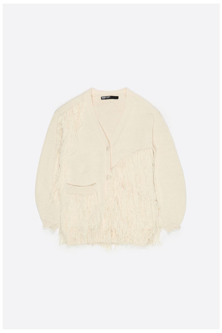 Fringe-Detail Cardigan, Alternate, color, IVORY