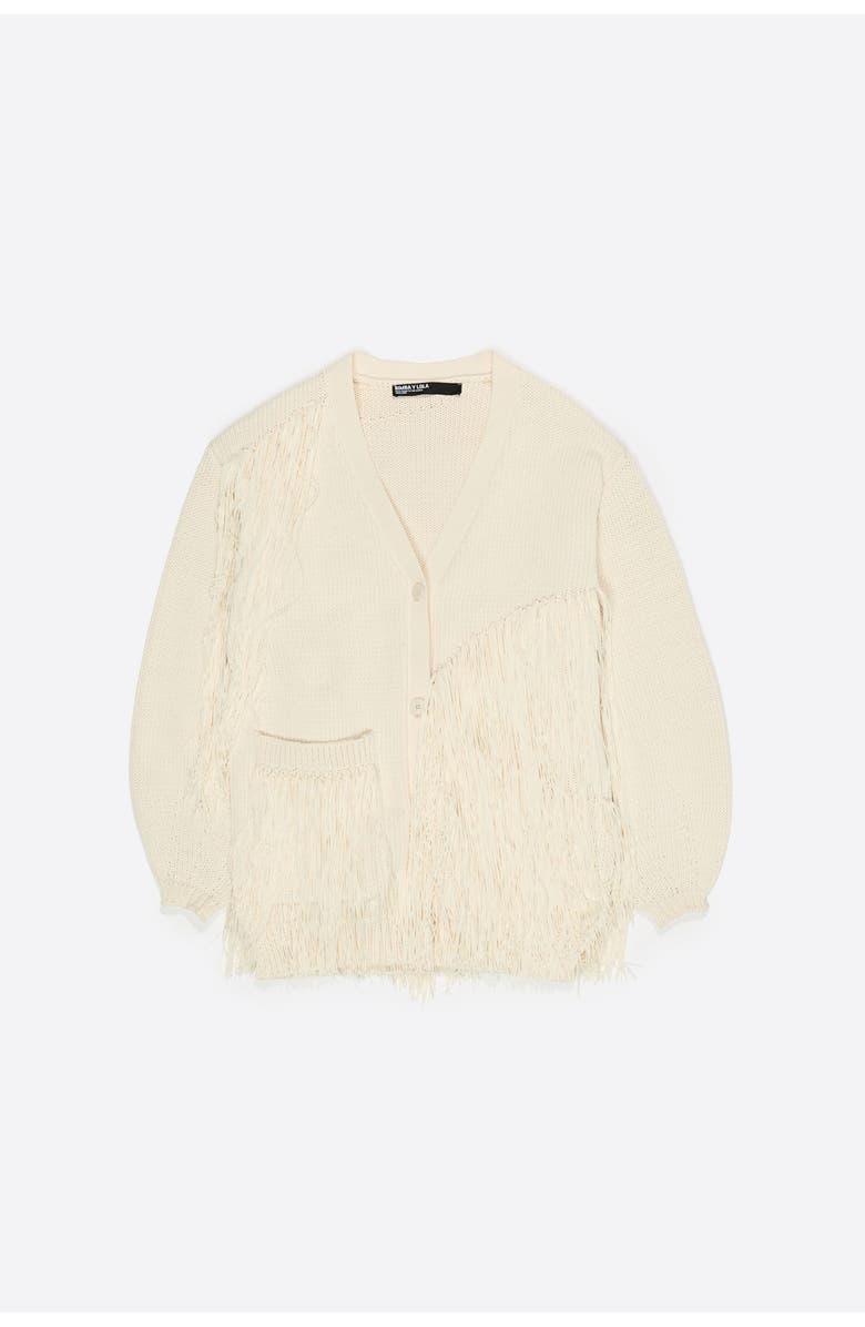Bimba y Lola Fringe-Detail Cardigan, Alternate, color, Ivory