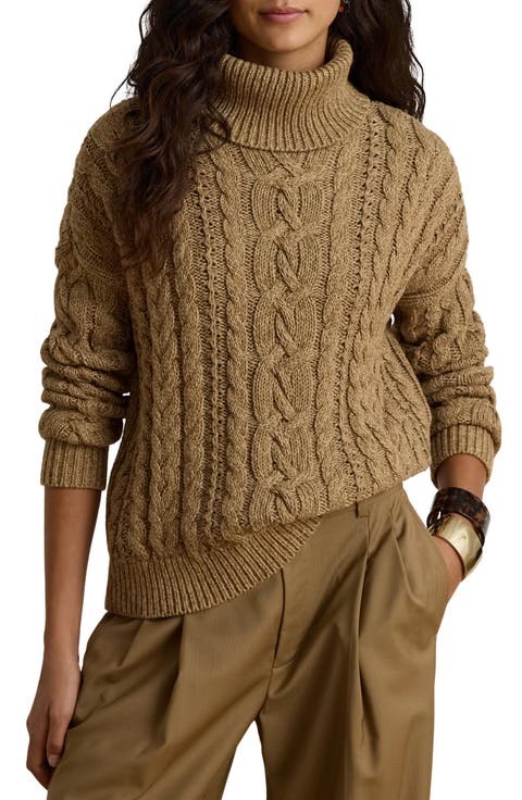 Cable Knit Cotton Turtleneck Sweater