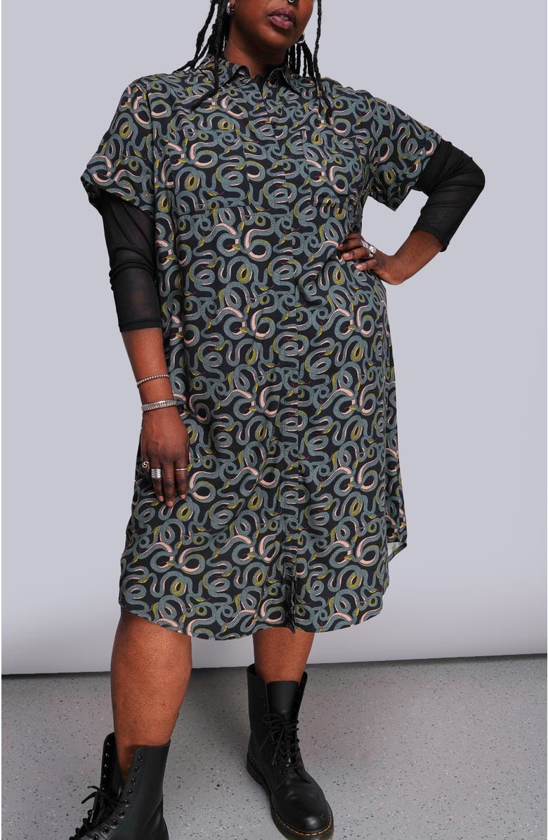 WILDFANG The Empower Shirt Dress, Alternate, color, Serpentine Black