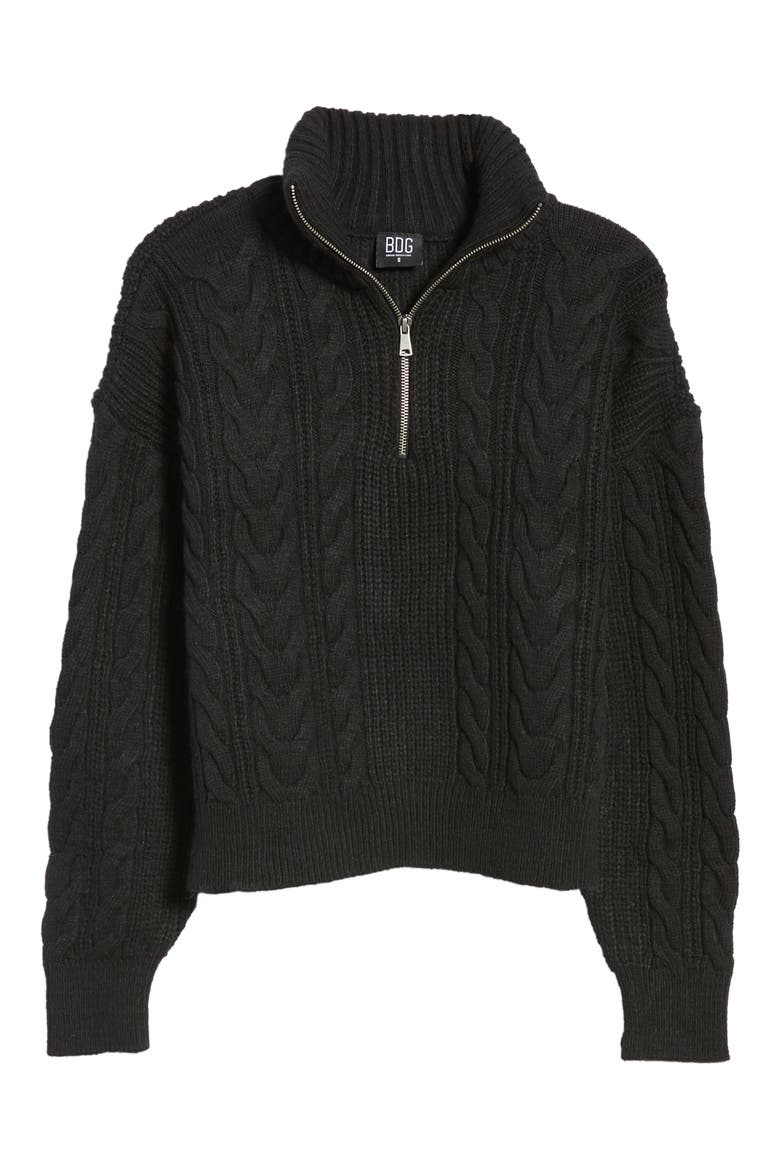 Half-Zip Cable Sweater, Alternate, color, BLACK