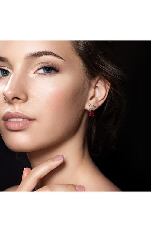 Delmar Lab-grown White Sapphire & Lab-grown Ruby Bow Drop Earrings In Red