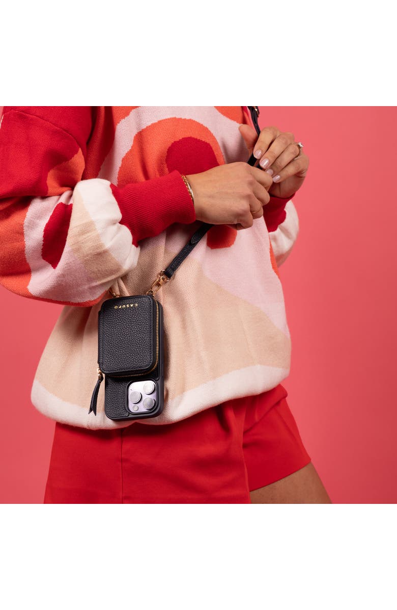 Casupo Leather iPhone Case with wallet and crossbody strap, Alternate, color, Black