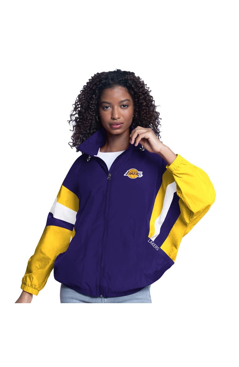 G-III SPORTS BY CARL BANKS Women's G-III Sports by Carl Banks Purple/Gold Los Angeles Lakers Game News Oversized Full-Zip Hoodie Jacket, Main, color, Purple