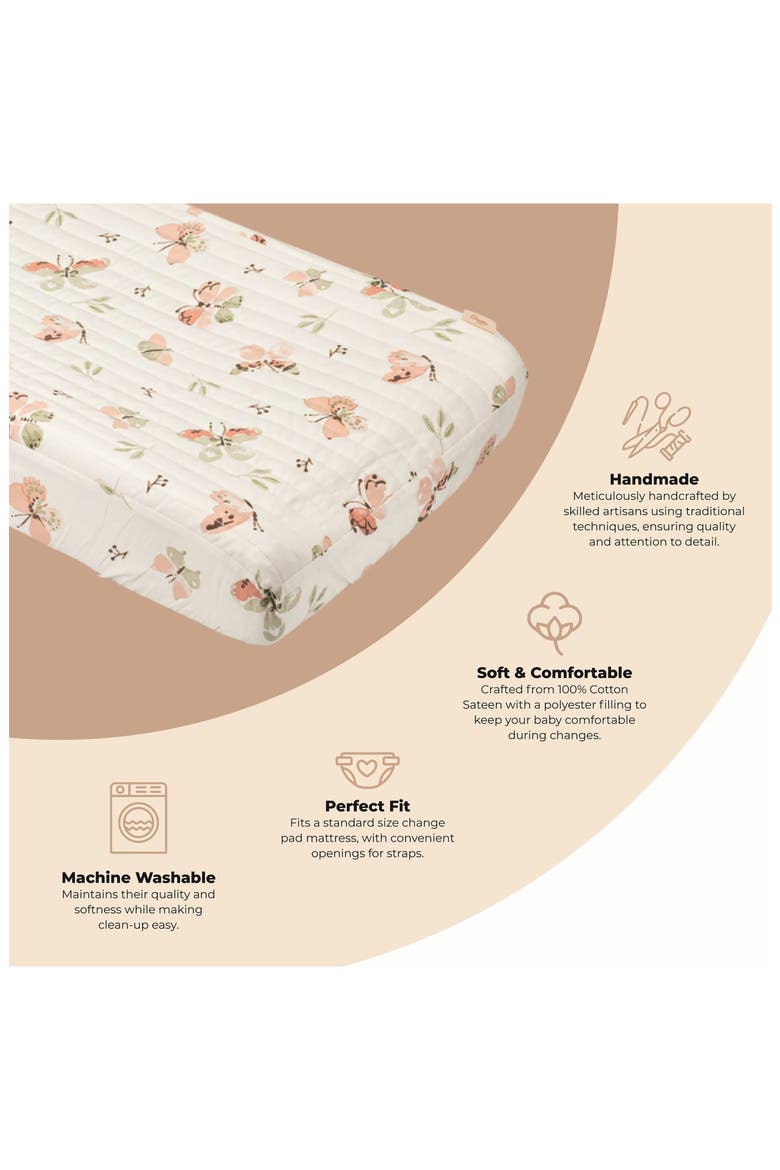 Quilted Changing Pad Cover, Alternate, color, BEIGE BUTTERFLY