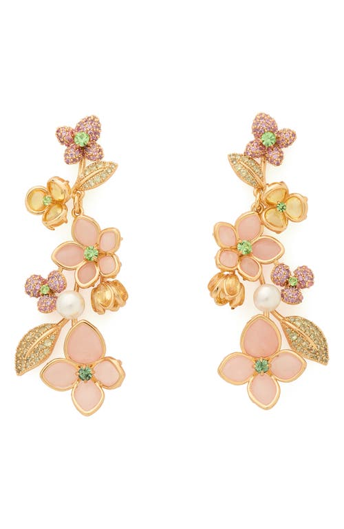 Kate Spade Gold-tone Pastel Petals Linear Earrings In Gold/pink