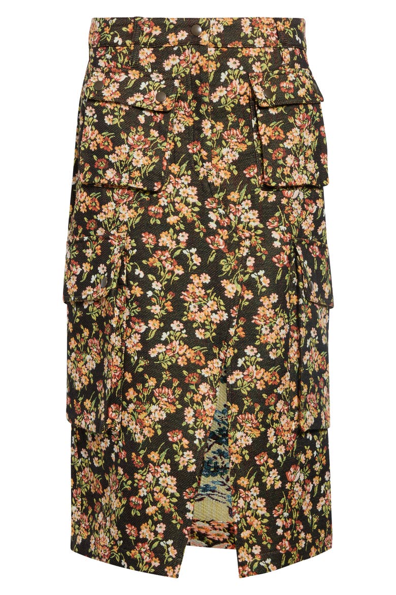 Sersy Floral Jacquard Cargo Midi Skirt, Main, color, BROWN