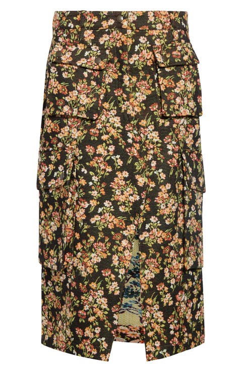 Sersy Floral Jacquard Cargo Midi Skirt