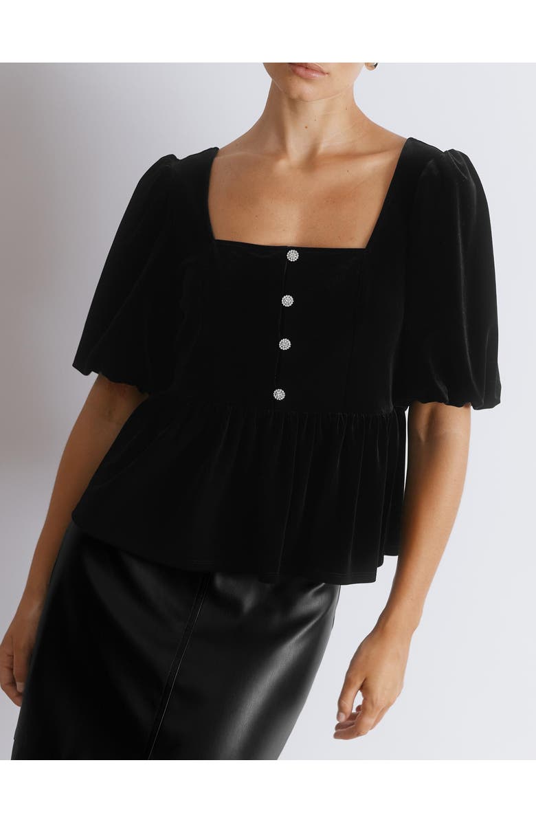 Albaray Diamonte Velvet Puff Sleeve Top, Alternate, color, Black