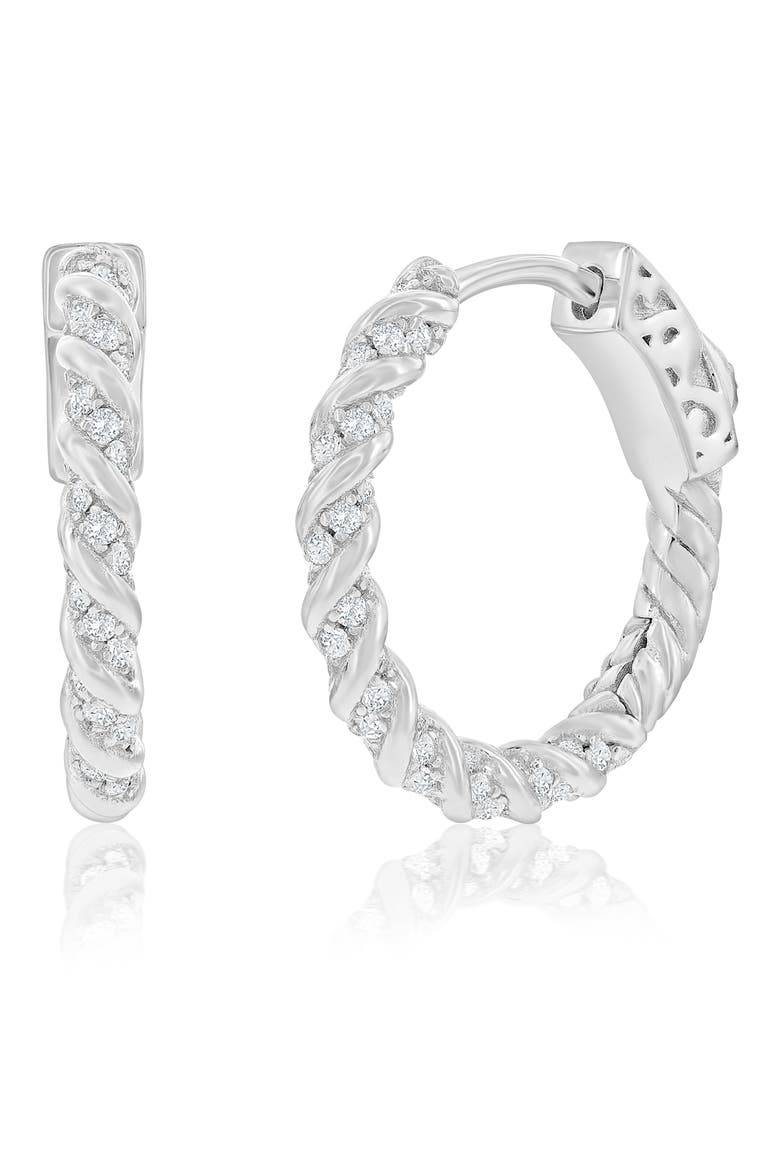 Cubic Zirconia Rope Huggie Hoop Earrings, Main, color, SILVER