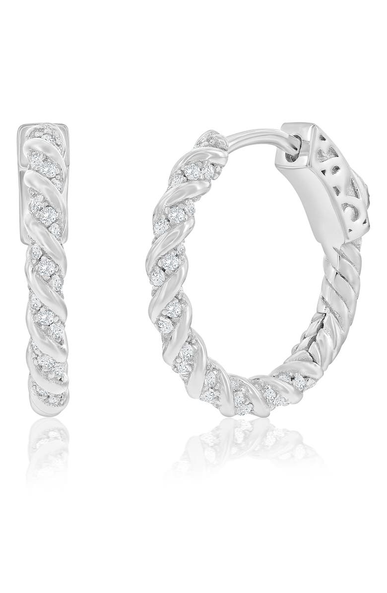 SIMONA Cubic Zirconia Rope Huggie Hoop Earrings, Main, color, Silver
